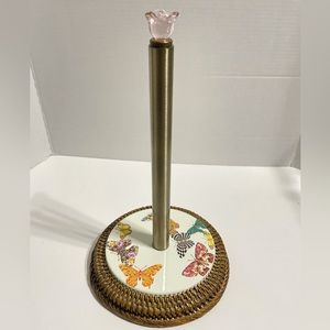 Retired MacKenzie-Childs Butterfly Garden Paper Towel Holder Rattan Base *READ*